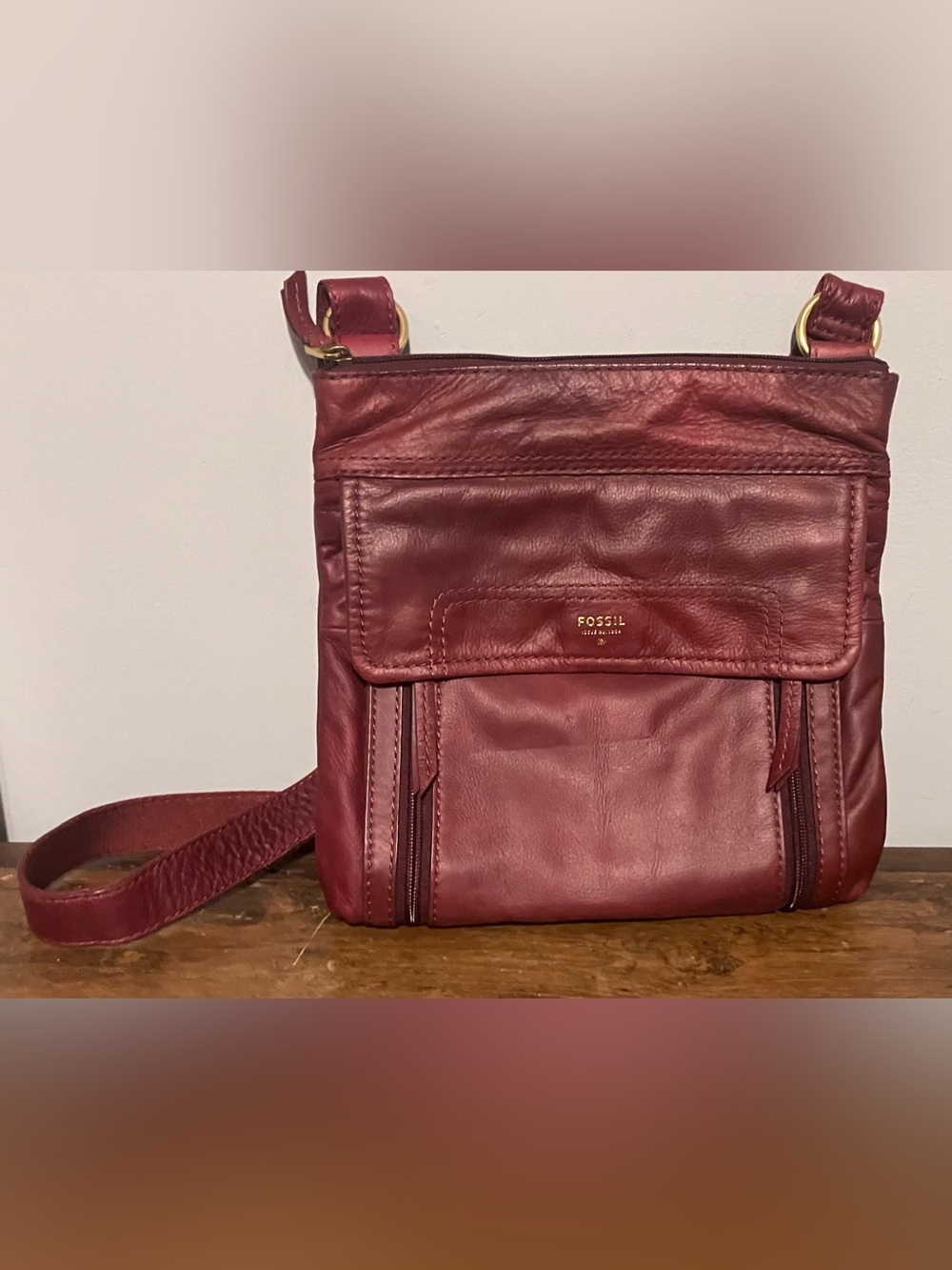 Fossil Red Leather Crossbody Bag